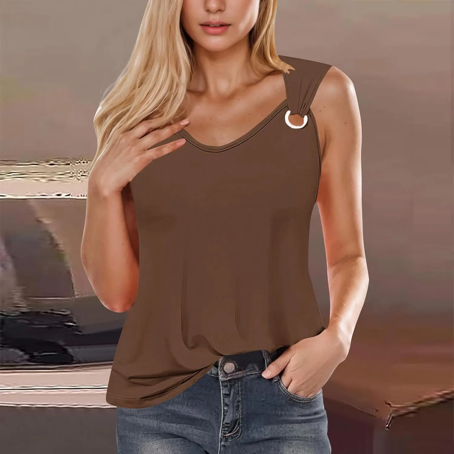 Women Summer Tops 2025 Dressy Casual Tank Tops Trendy Loose Fit Sleeveless Shirts Loose Flowy Blouses Cute Camisole