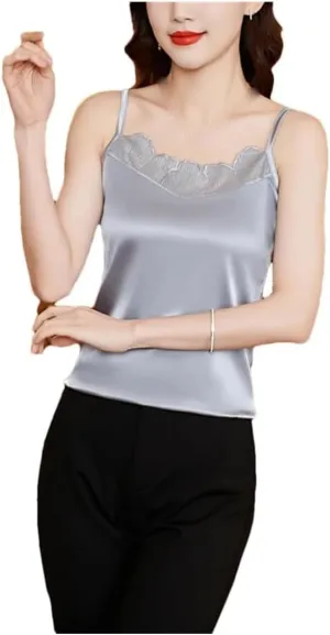 Women Vintage Blouse with Lace Detail V-Neck Camisole Polyester Tank Top