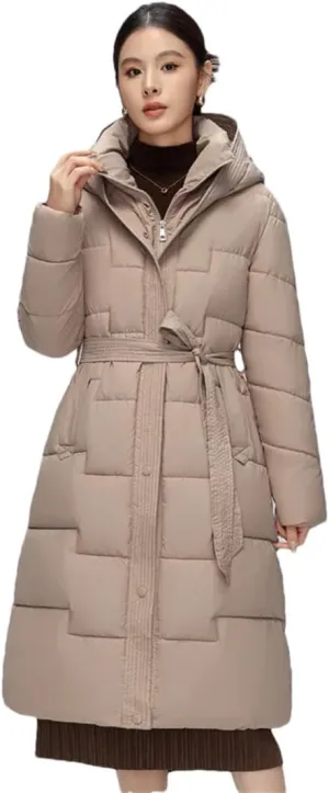 Women Windproof Down Coats Medium Long Styles Cotton Padded Jacket White Duck Down Puffer Hoodies Jackets