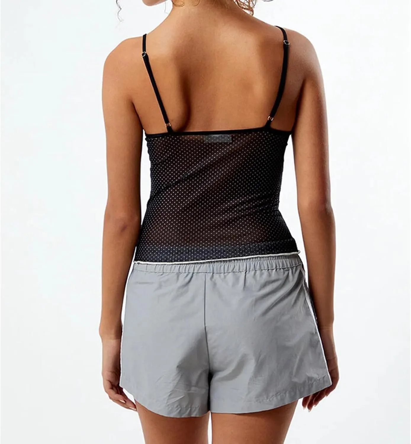 Women Y2K Sexy Cami Tank Top Polka Dot Sleeveless V Neck Spaghetti Strap Lace Trim Camisole Crop Tops