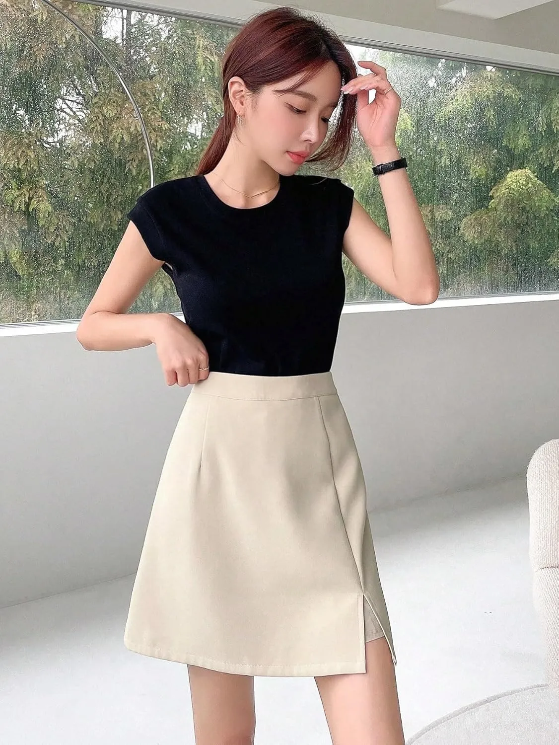 Women's 2025 Casual Plain Shorts Slit Skort