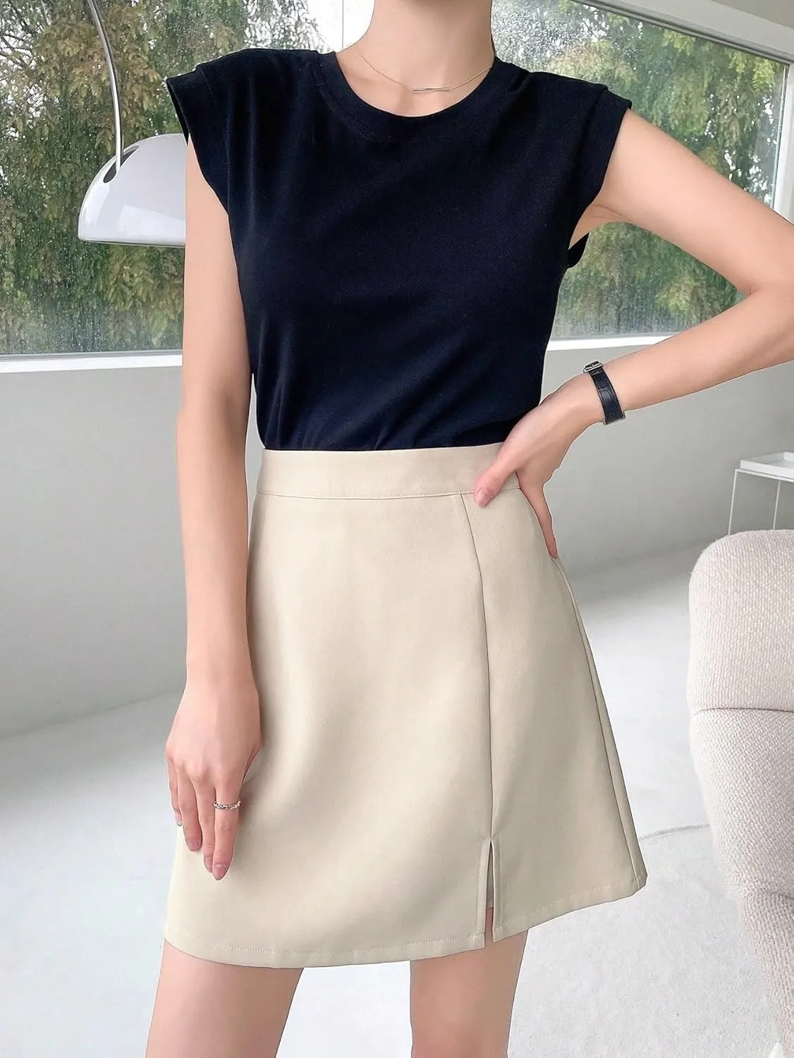 Women's 2025 Casual Plain Shorts Slit Skort