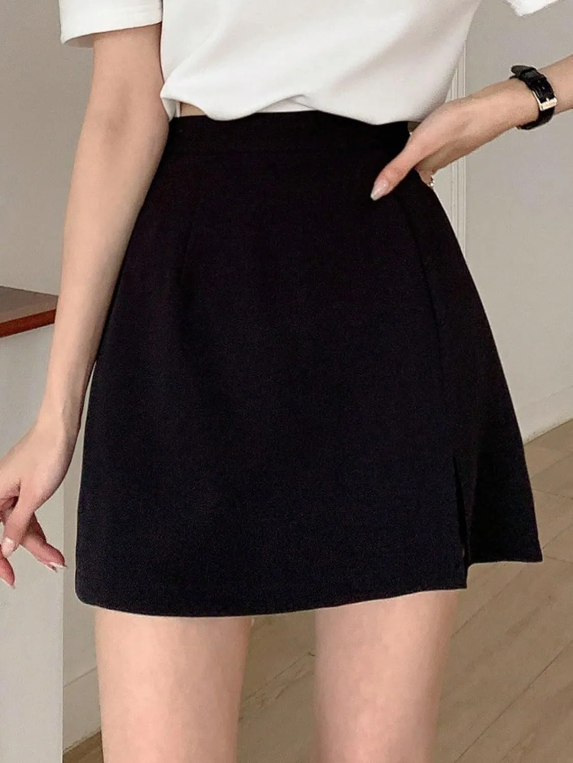 Women's 2025 Casual Plain Shorts Slit Skort