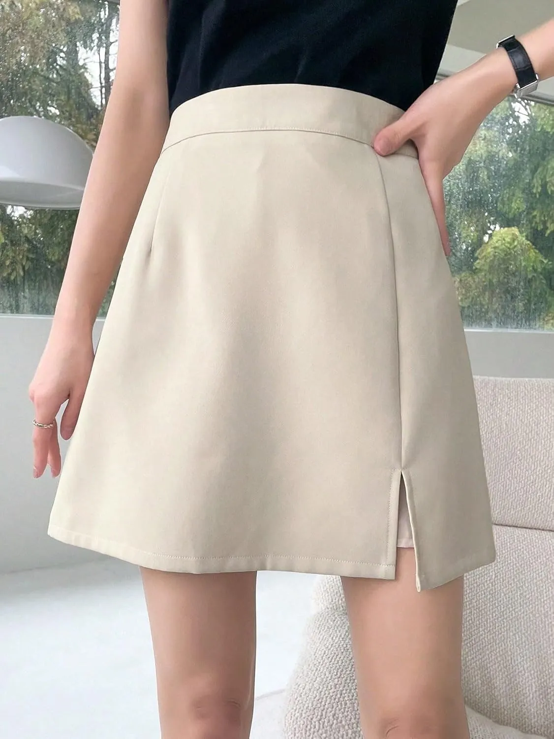 Women's 2025 Casual Plain Shorts Slit Skort