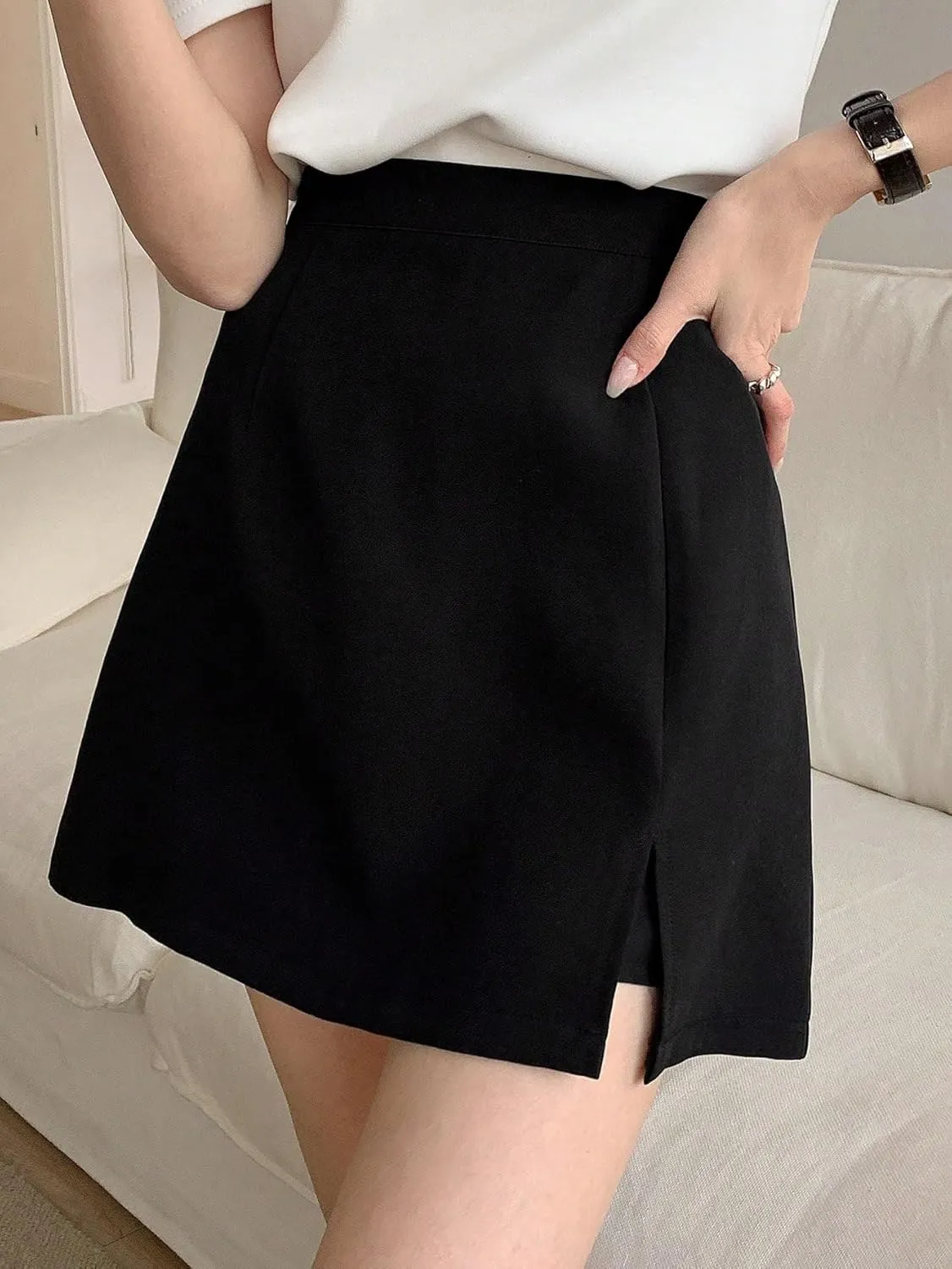 Women's 2025 Casual Plain Shorts Slit Skort