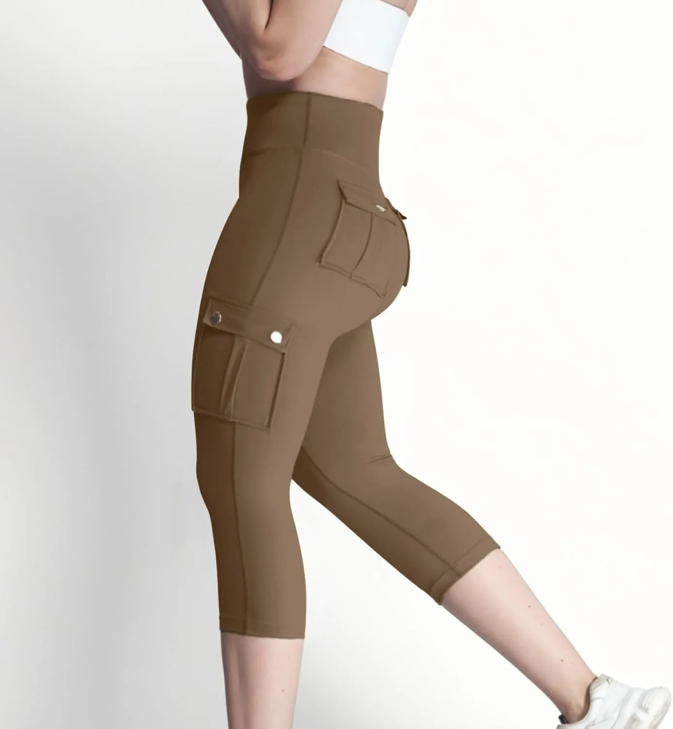 Women's Butt Lifting Biker Capri Cargo High Waist Flap Pocket Workout Capris Causal Athletic Gym Training Sweatpant