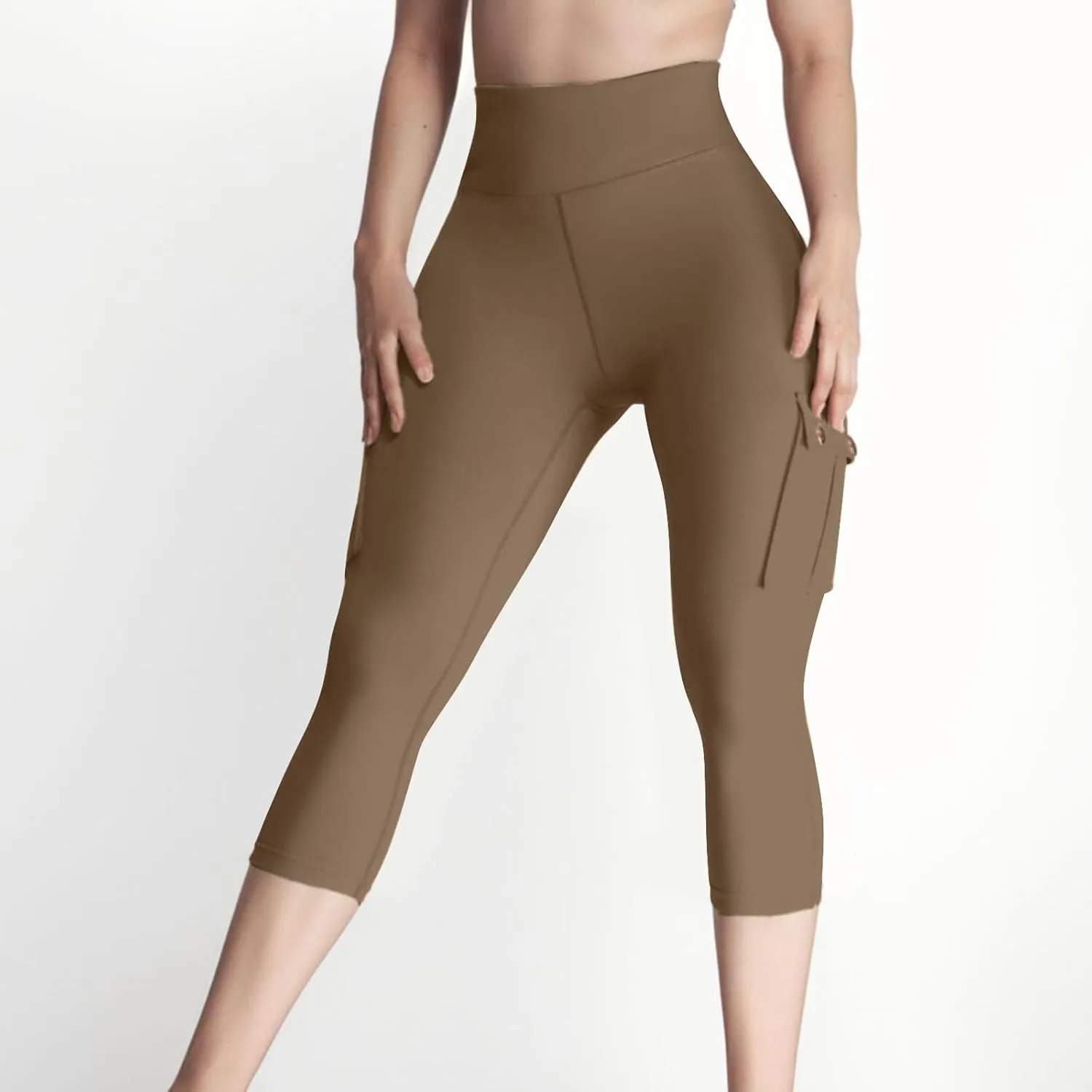 Women's Butt Lifting Biker Capri Cargo High Waist Flap Pocket Workout Capris Causal Athletic Gym Training Sweatpant