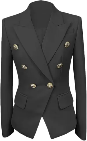 Womens Casual Double Breasted Blazer Jacket Notch Lapel Prom Party Coat Office Lady Jacket for Work Professional