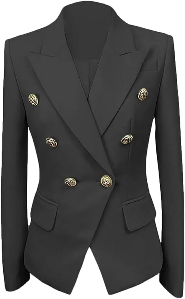 Womens Casual Double Breasted Blazer Jacket Notch Lapel Prom Party Coat Office Lady Jacket for Work Professional