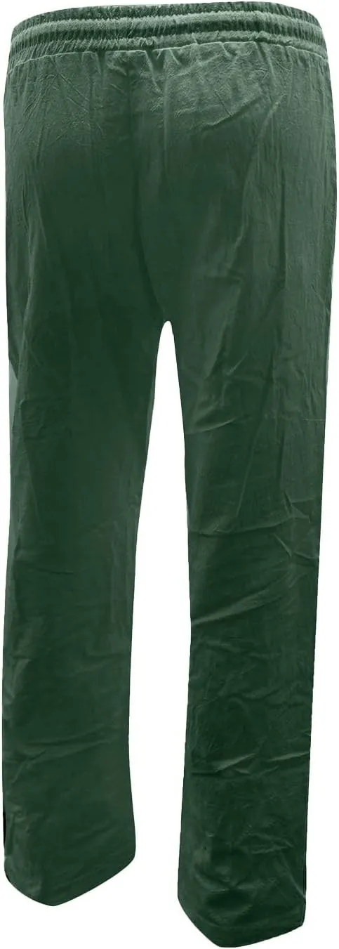 Womens Casual Linen Pants High Waisted Drawstring Solid Loose Fit Summer Beach Slacks Trousers with Side Pockets