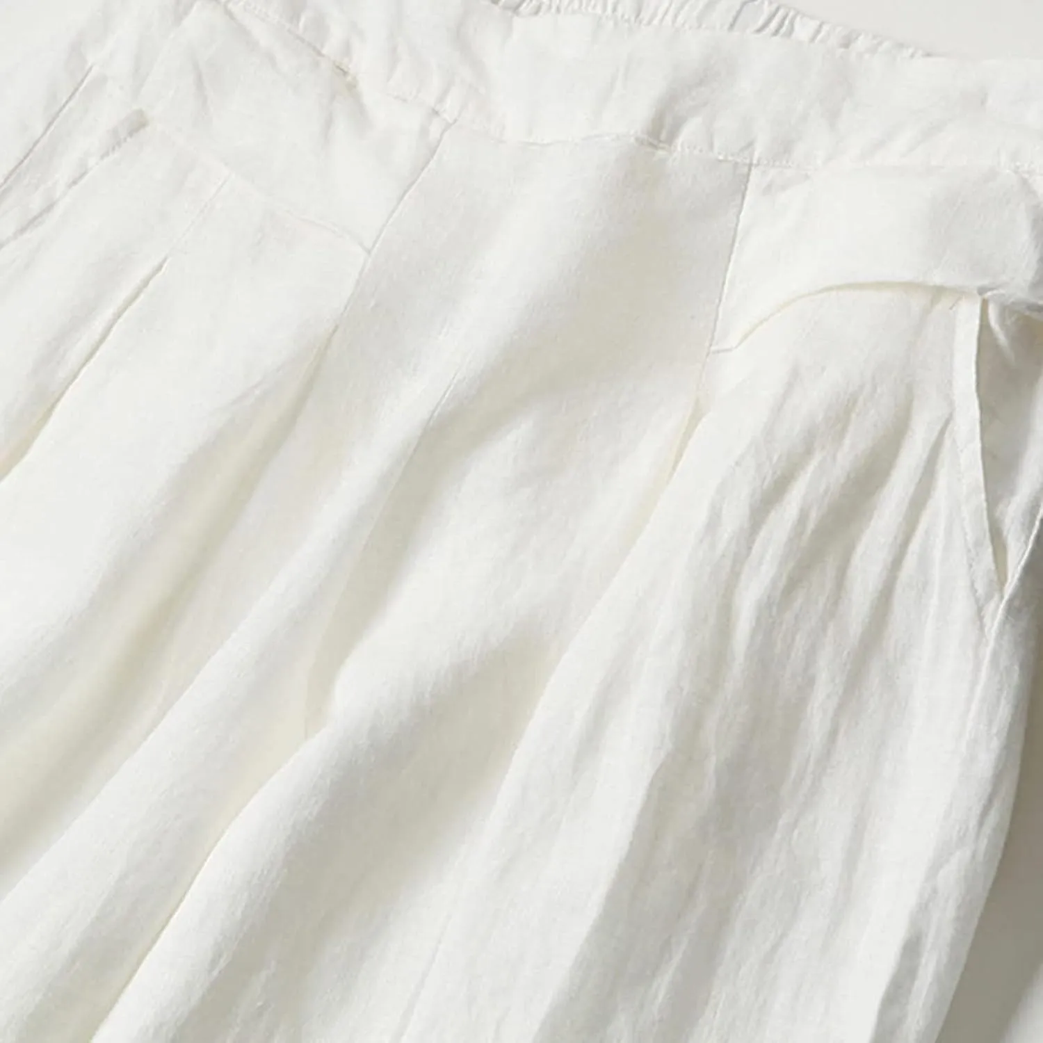 Women's Cotton Linen Casual Trousers High Waist Stretch Lightweight Joggers Summer Wide Leg Drape Cropped Pant with Pocket