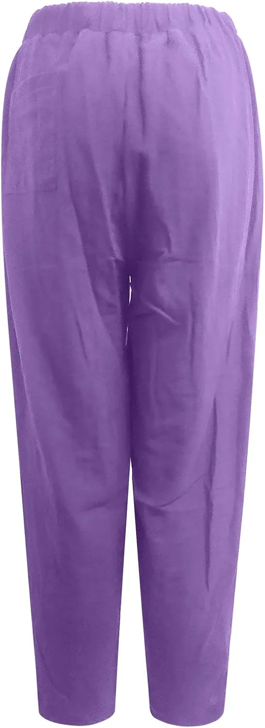 Women's Cotton Linen Harem Pants Casual Loose Fit High Waisted Pants Trousers Summer Outfits 2025 Trendy with Pockets