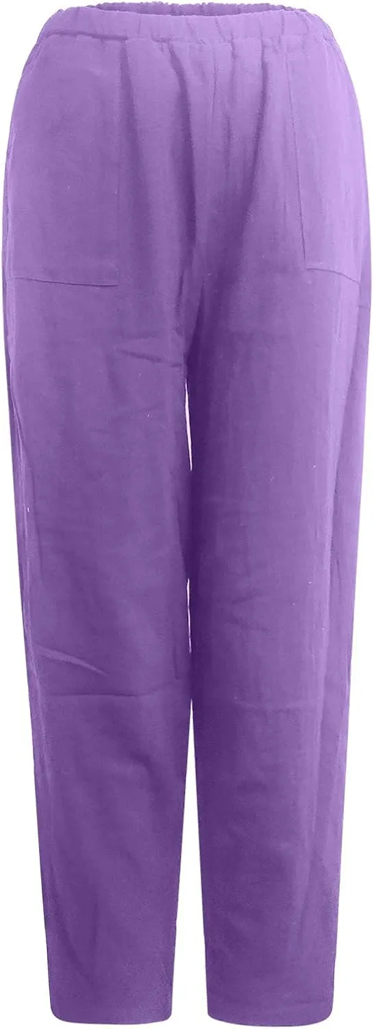 Women's Cotton Linen Harem Pants Casual Loose Fit High Waisted Pants Trousers Summer Outfits 2025 Trendy with Pockets