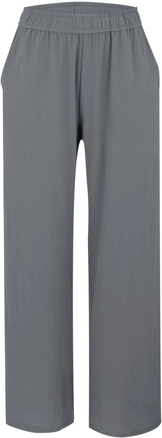 Womens Cotton Linen Palazzo Pants Petite Elastic Waist Straight Wide Leg Lounge Beach Trousers Summer Outfits Trendy