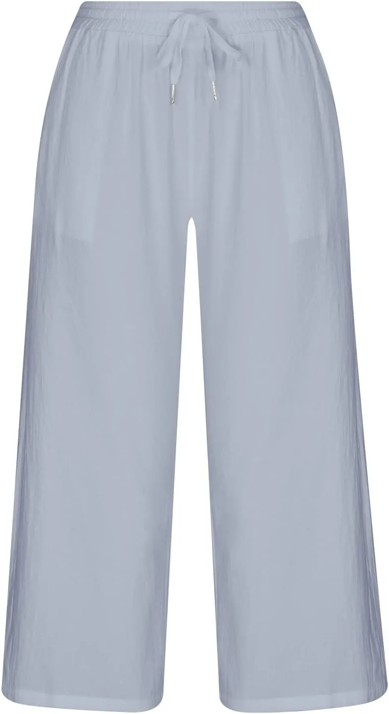 Womens Cotton Linen Pants Casual Drawstring Elastic Waist Pants Fashion Solid Lounge Long Trousers with Pockets