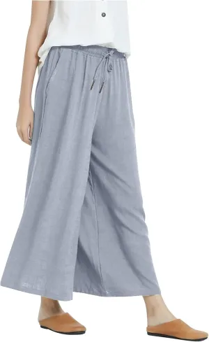 Womens Cotton Linen Pants Casual Drawstring Elastic Waist Pants Fashion Solid Lounge Long Trousers with Pockets