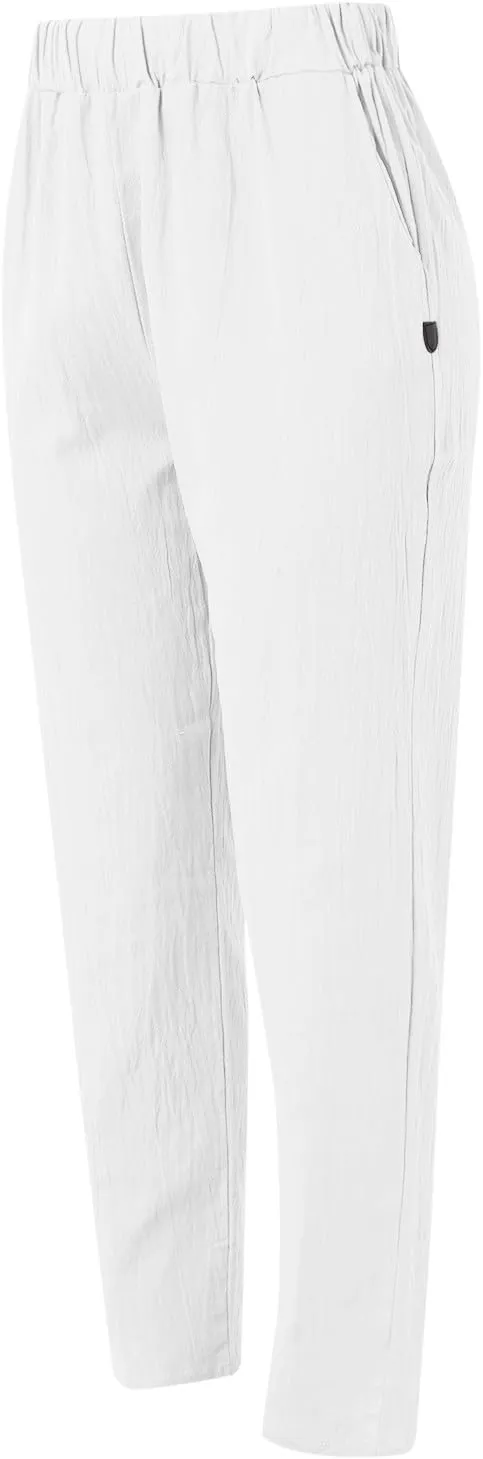 Women's Cotton Linen Pants Plus Size Elastic High Waist Comfy Straight Trouser Summer Casual Loose Pant with Pockets