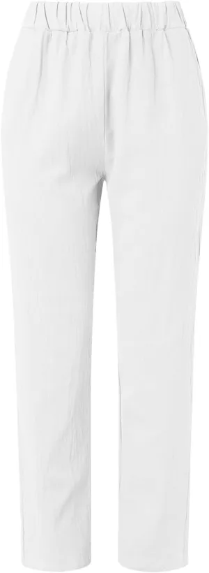 Women's Cotton Linen Pants Plus Size Elastic High Waist Comfy Straight Trouser Summer Casual Loose Pant with Pockets