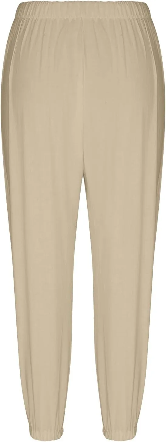 Women's Cotton Pants Trendy Drawstring Bottom Button Jogger Pant Summer Beach Gaucho Trousers Casual Comfy Outfits
