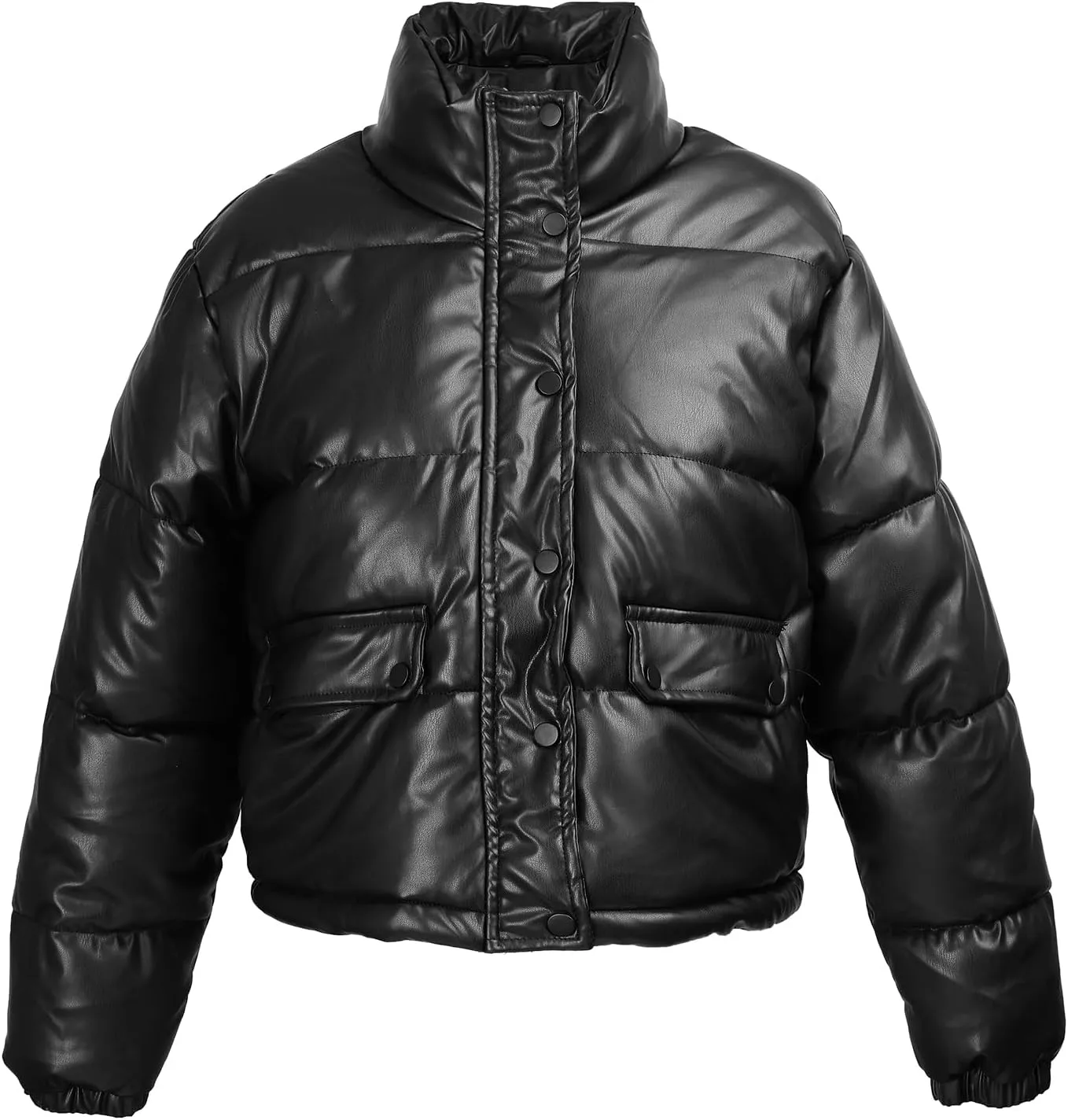 Women's Cropped Puffer Jacket Tight Short Winter Stand Collar Zip Up Warm Down Coats