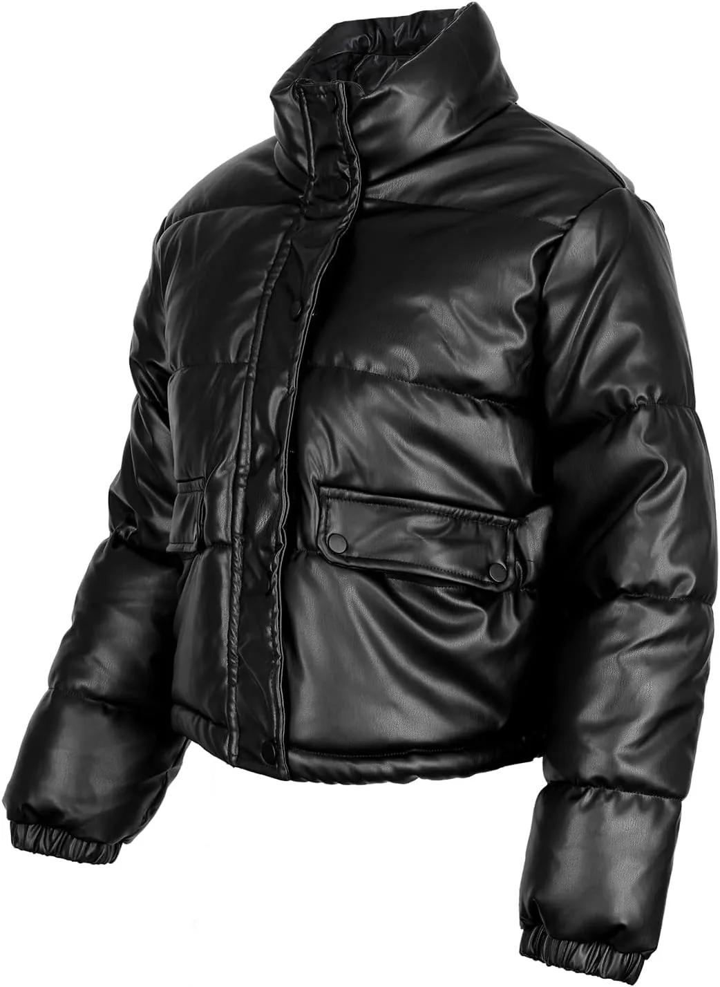 Women's Cropped Puffer Jacket Tight Short Winter Stand Collar Zip Up Warm Down Coats