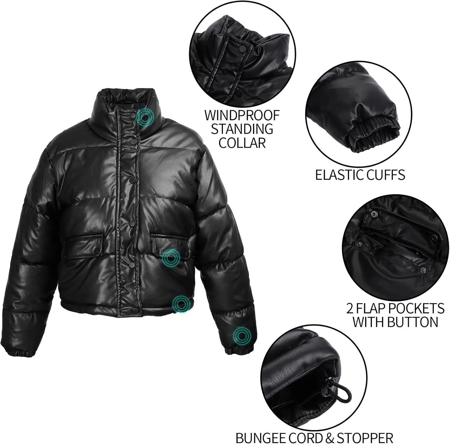 Women's Cropped Puffer Jacket Tight Short Winter Stand Collar Zip Up Warm Down Coats