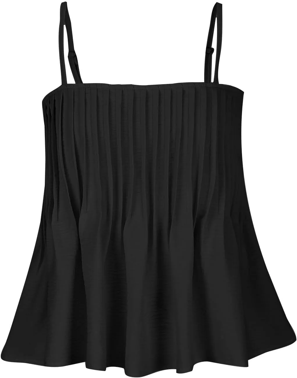 Women's Cute Camisole Adjustable Spaghetti Strap Peplum Tops Flowy Pleated Crop Tops Loose Fit Flare Babydoll Shirts