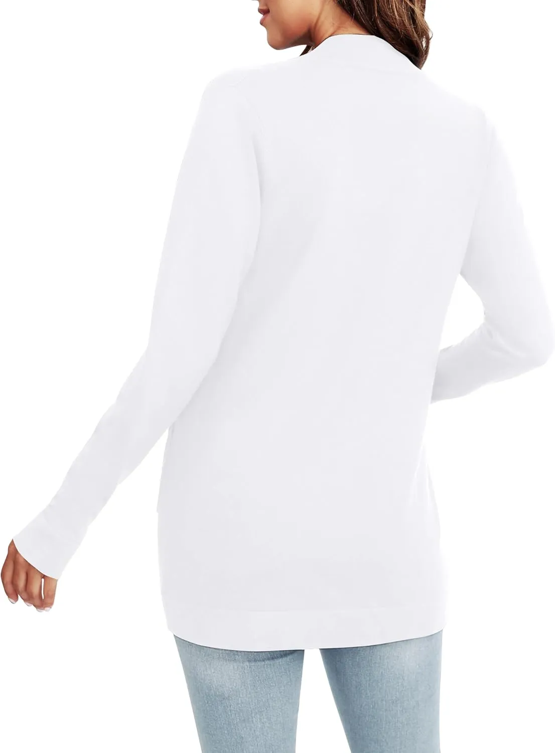Women's Elegant Lightweight Long Sleeve Cardigan Curved Hem Open Front Knit Sweater with Pockets