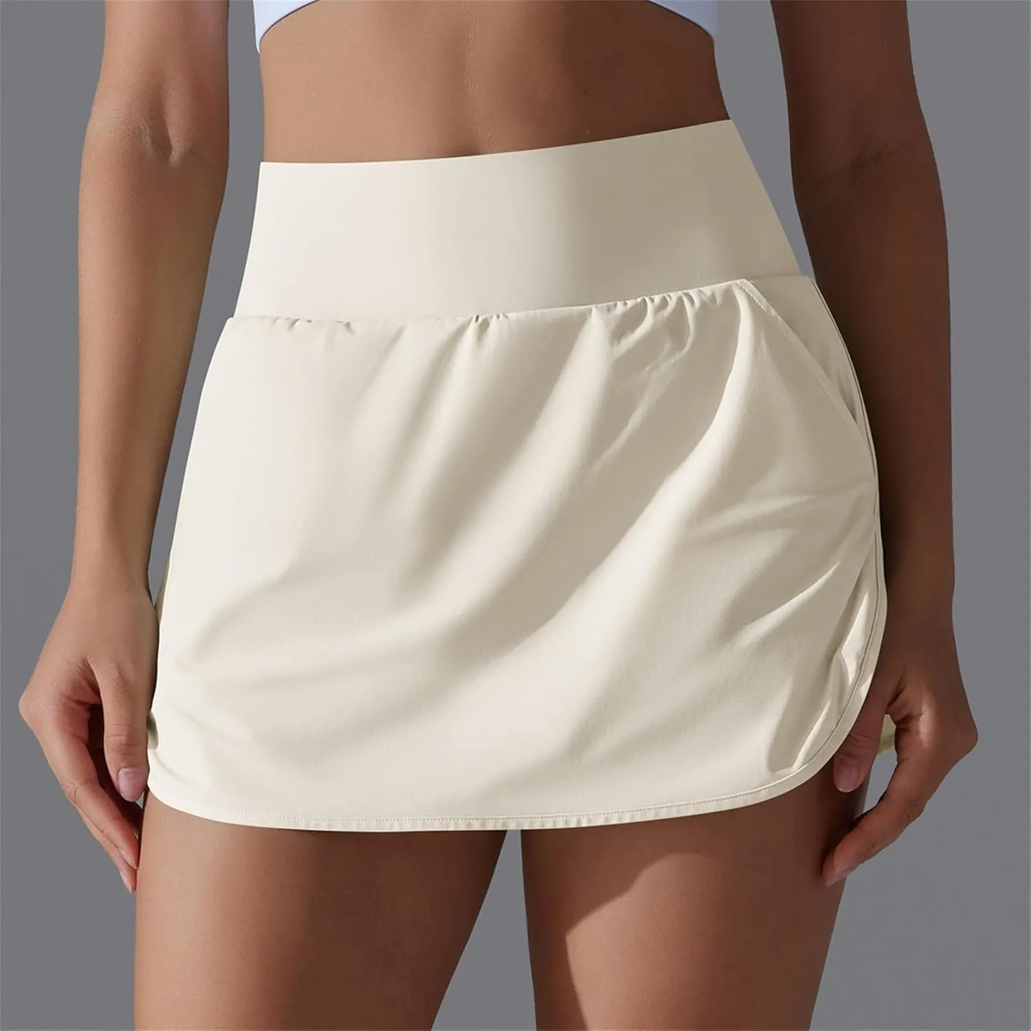 Womens Fake Two-Piece Athletic Tennis Skorts Elastic High Waist Cool Sun Protection Yoga Fitness Sports Skirts Shorts