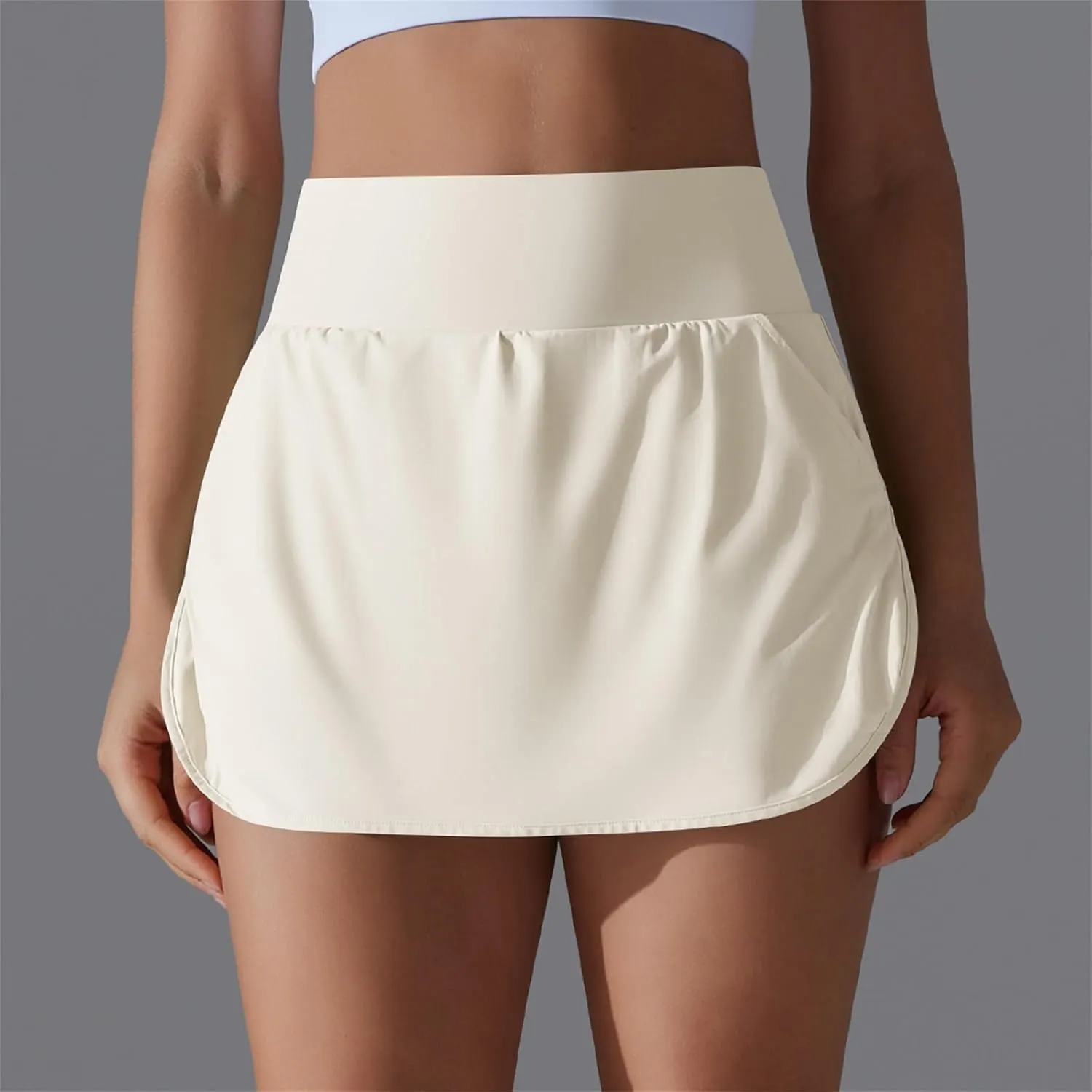 Womens Fake Two-Piece Athletic Tennis Skorts Elastic High Waist Cool Sun Protection Yoga Fitness Sports Skirts Shorts