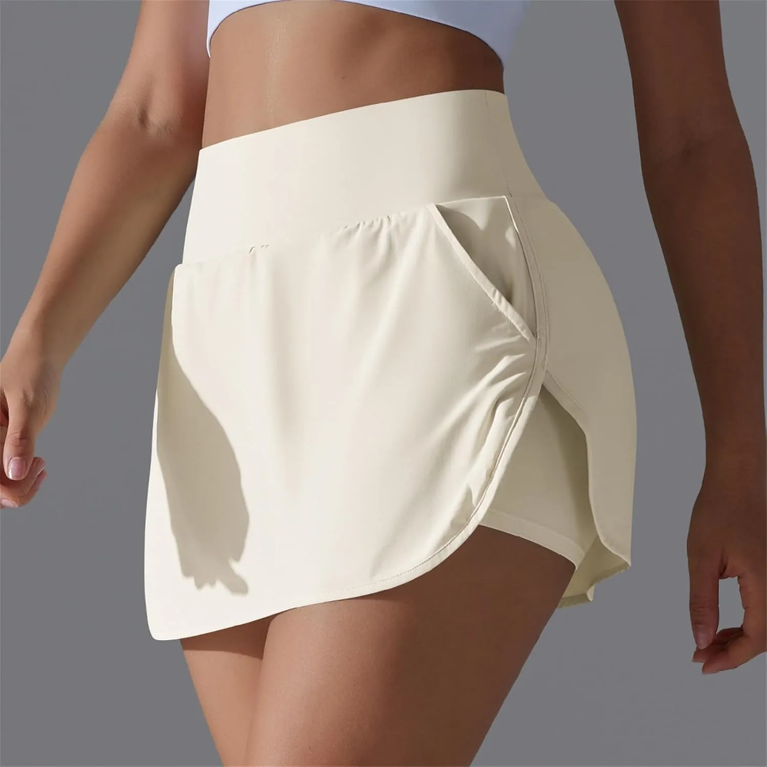 Womens Fake Two-Piece Athletic Tennis Skorts Elastic High Waist Cool Sun Protection Yoga Fitness Sports Skirts Shorts