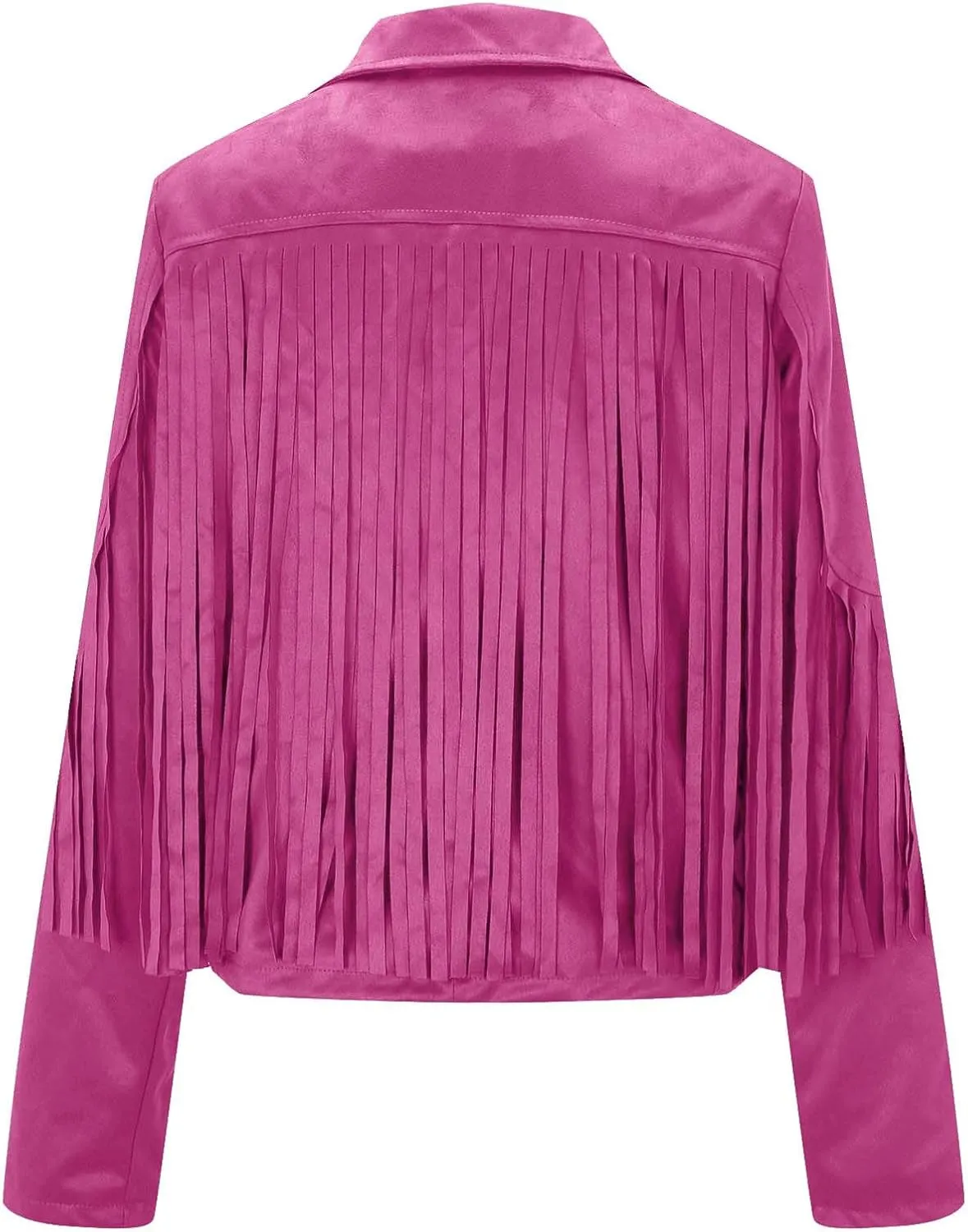 Women's Faux Suede Tassel Leather Jackets Long Sleeve Short Fringe Jacket Motorcycle Lapel Open Front Outerwear