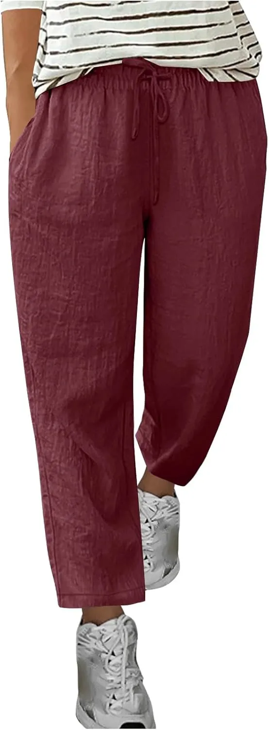 Womens Harem Pants Business Work Casual Lightweight Drawstring Elastic Waist Trousers 2025 Summer Outfits with Pockets