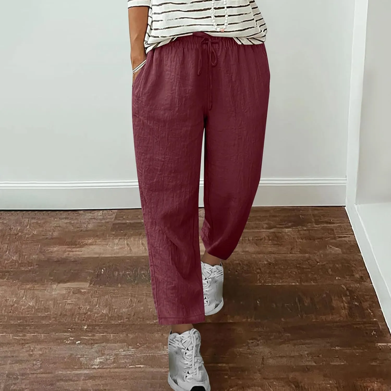 Womens Harem Pants Business Work Casual Lightweight Drawstring Elastic Waist Trousers 2025 Summer Outfits with Pockets