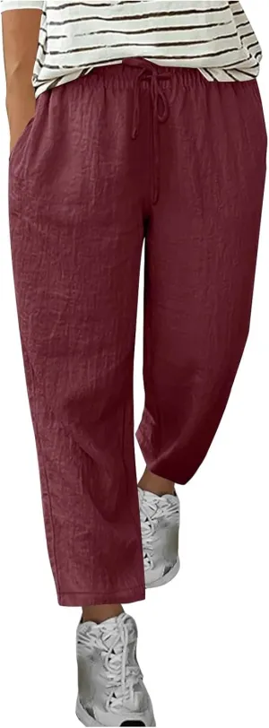 Womens Harem Pants Business Work Casual Lightweight Drawstring Elastic Waist Trousers 2025 Summer Outfits with Pockets