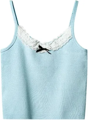 Women's Lace Edged Bow Sleeveless Camisole Off-Shoulder Backless Short Slim Suspender Top