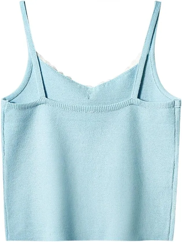 Women's Lace Edged Bow Sleeveless Camisole Off-Shoulder Backless Short Slim Suspender Top