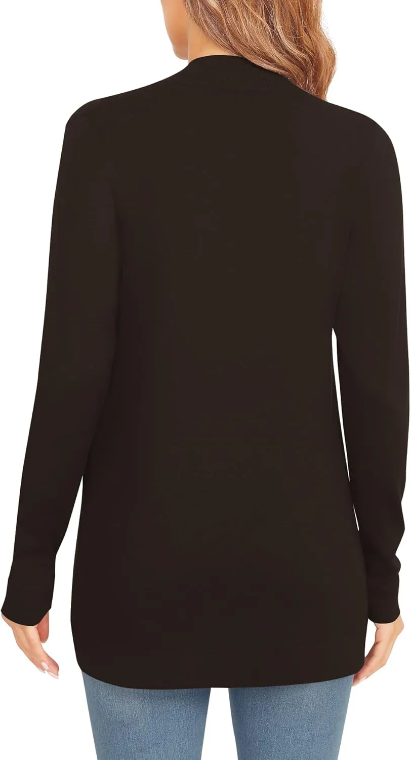 Women's Lightweight Long Sleeve Cardigan Curved Hem Knit Sweater with Pockets