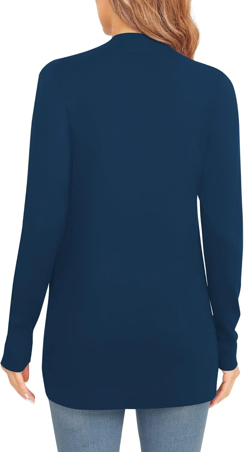 Women's Lightweight Long Sleeve Cardigan Curved Hem Knit Sweater with Pockets