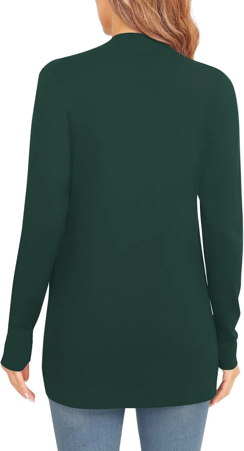 Women's Lightweight Long Sleeve Cardigan Curved Hem Knit Sweater with Pockets