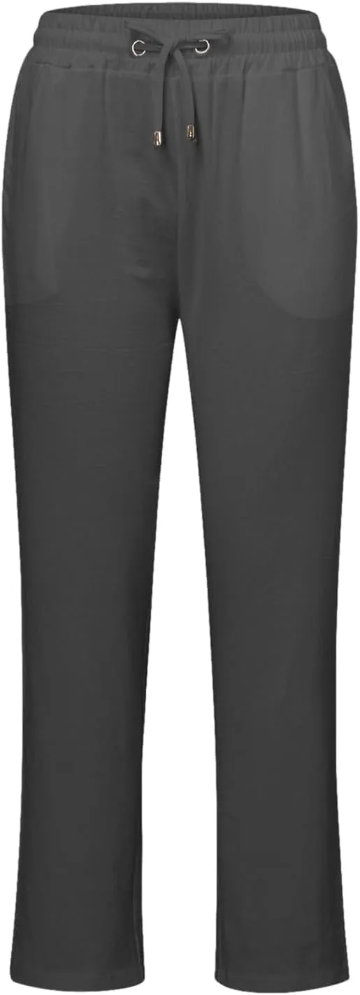Womens Linen Blend Summer Cropped Pant Trousers Elastic Waisted Ankle Length Slim Fit Trousers Vacation