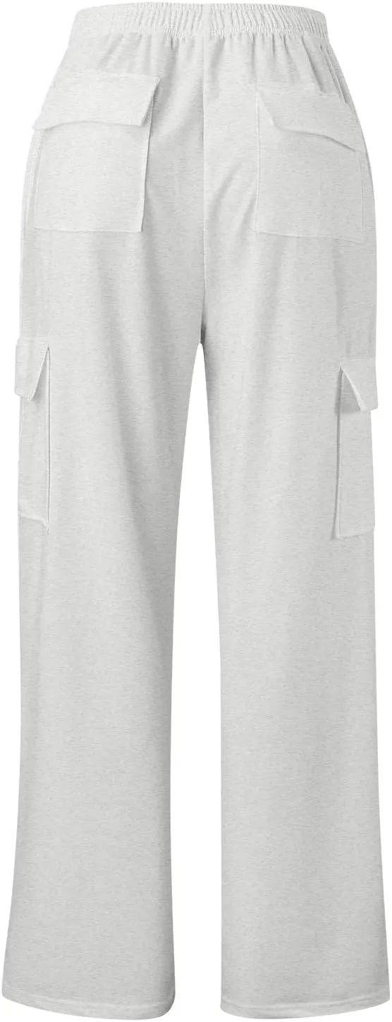 Women's Linen Blend Summer Letter Patched Pants Elastic Waisted Wide Leg Slim Fit Palazzo Lounge Pants