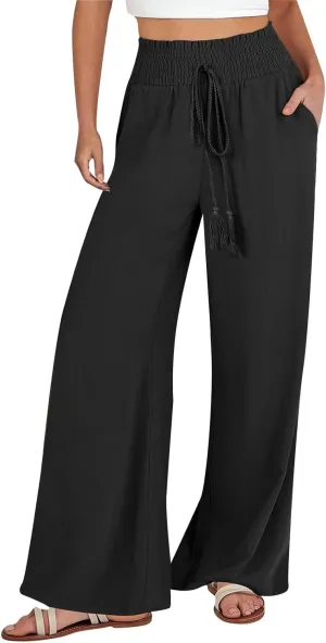 Womens Linen Blend Summer Solid Pant Trousers High Waist Stretchy Straight Slim Fit Pants Work Business