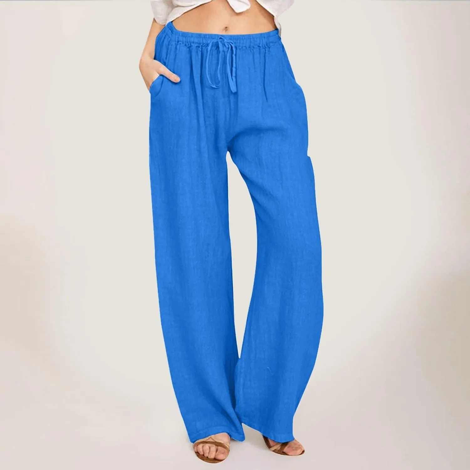 Women's Linen Blend Summer Y2K Streetwear Pant Trousers Elastic Waist Lounge Pants Slim Fit Pants Travel