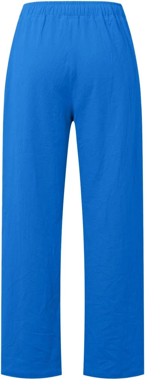 Women's Linen Blend Summer Y2K Streetwear Pant Trousers Elastic Waist Lounge Pants Slim Fit Pants Travel