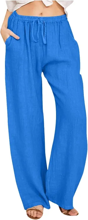 Women's Linen Blend Summer Y2K Streetwear Pant Trousers Elastic Waist Lounge Pants Slim Fit Pants Travel