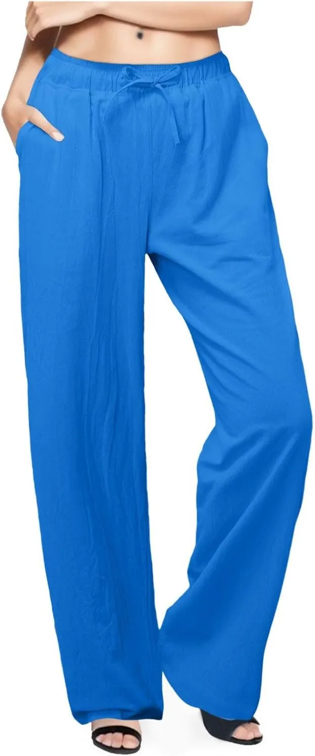 Women's Linen Blend Summer Y2K Streetwear Pant Trousers Elastic Waist Lounge Pants Slim Fit Pants Travel