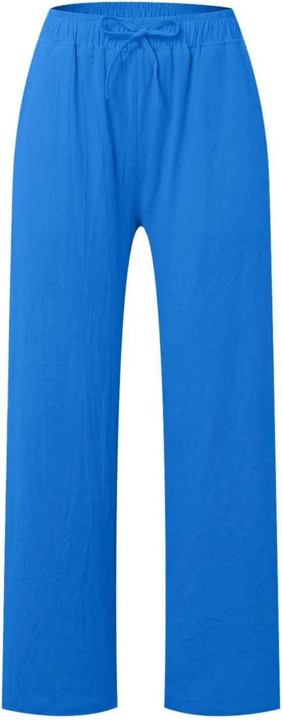 Women's Linen Blend Summer Y2K Streetwear Pant Trousers Elastic Waist Lounge Pants Slim Fit Pants Travel