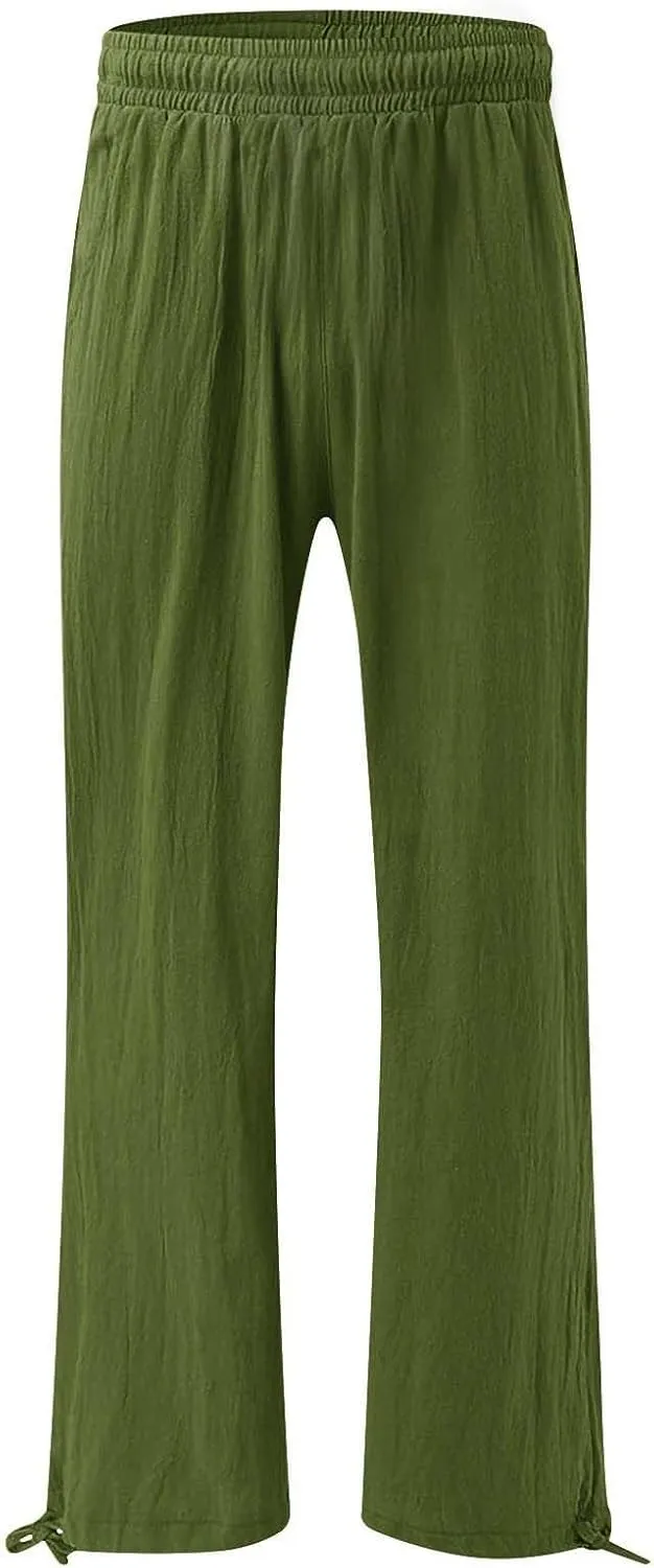 Womens Linen Pant 2025 Summer Casual Wide Leg Palazzo Pant Loose Smocked High Waist Work Slack Flowy Beach Trousers