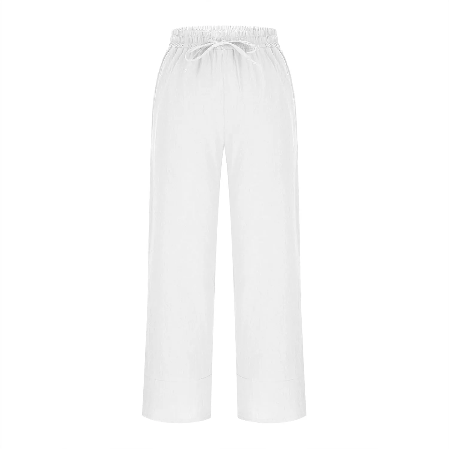 Women's Linen Wide Leg Pants High Waisted Loose Beach Palazzo Pants Summer Drawstring Cropped Trouser with Pockets